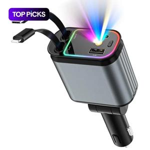 4 in 1 Car Charger, 66W Retractable Car Charger with Star Projector Night Light, LED Decorative Ceiling Light, USB Car Adapter Compatible with iPhone Samsung