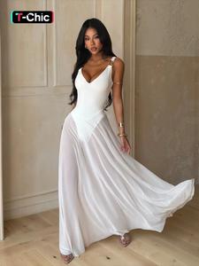 Women's Plain Deep V Neck Tulle Cami Dress, Elegant Sleeveless Maxi Dress for Party Holiday Wedding Guest, Ladies Summer Clothes