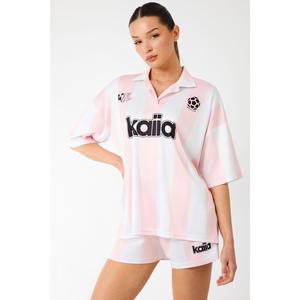 Kaiia Collared Oversized Football Shirt Pink Stripe