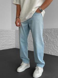 Men's Solid Color Straight Leg Jeans, Loose Casual Comfy Denim Trousers for Daily Wear, Fashion Men's Bottoms for All Seasons