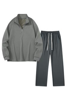 Men's Solid Half Zip Up Sweatshirt & Drawstring Waist Pants Two-piece Set, Casual Raglan Sleeve Pullover & Trousers for Spring & Fall, Men's Clothes for Daily Wear