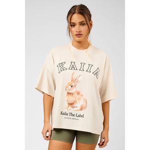 Kaiia Oversized Bunny Graphic T-Shirt Crème
