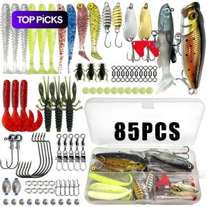 Artificial Fishing Lure Kit, 85/117/157/198/357pcs Fishing Lure Set, Fishing Accessories Including Spoon Lures, Soft Plastic Worms, Crankbait Jigs, Fishing Hooks, Fishing Equipment