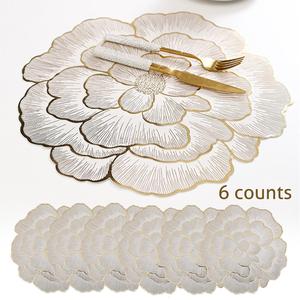 Floral Pattern Placemat, 6 Counts/set Heat Resistant Non Slip Table Mat, Waterproof Placemat for Home Kitchen Dining Room Wedding Party