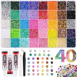 32000Pcs Resin Jelly Rhinestones for Bedazzling, Multicolor 3mm Flatback Gems for Diamond Art, Bedazzler Kit with 3Pcs 10ml B7000 Jewelry Glue for Nail Art Crafting Book Makeup
