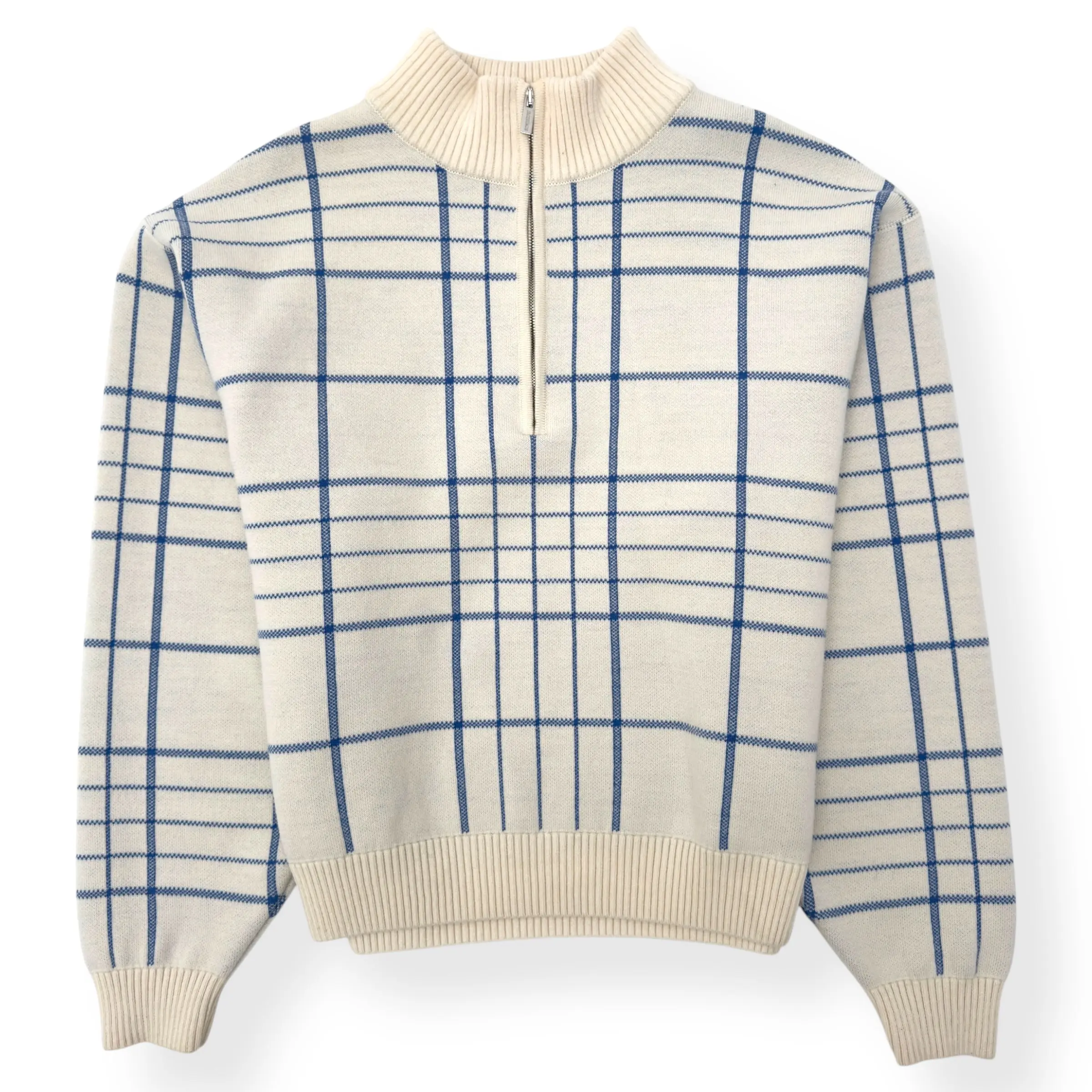 PRE-OWNED JACQUEMUS LA MAILLE CARRO PLAID-PATTERNED SWEATER WHITE / BLUE L