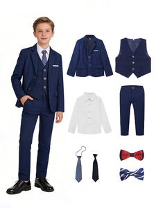 8-Piece Boys Formal Suit Set, Outfit Sets | Toddler to Teen Slim Fit (Blazer + Shirt + Vest + Pants + 2 Bow Ties + 2 Ties) | Styling | Ideal for Birthdays, Weddings, Graduations, Coming-of-Age Ceremonies & Formal Occasions | Sizes 100-150cm-19133+17188