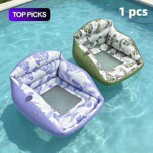 Adult Large Inflatable Water Sofa, Tropical Style Float Chair with Cup Holder, Pool Toy, Pool Floats Chairs, Outdoor Use, 3-In-1 Inflatable Lounge, Inflatable Pool Lounger
