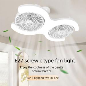 E27/e26 Screw Base Fan Light, 2-In-1 Remote Control, 3-Tone Dimmable, Silent Dual Head, Strong Wind, LED Ceiling Fan Light for Home Use