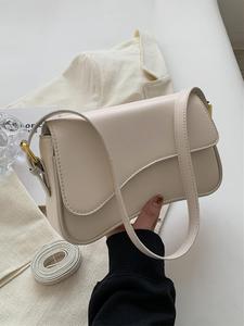 Women's Solid Color Asymmetric Classic Flap Shoulder Bag, Versatile Textured PU Leather Commuter Purse for Daily Use