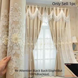 1pc double-layer 100% blackout European light luxury Window Curtain with wavy valance design, suitable for living room, bedroom and other spaces
