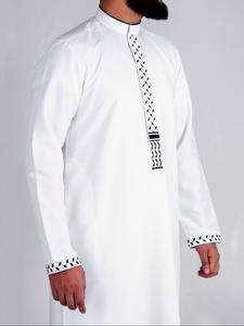 Islamic Muslim Arabic Traditional Long Robe Clothing, Authentic Saudi Thobe, Ramadan Eid Festival Wear, Classic Men's Striped Embroidered Robe