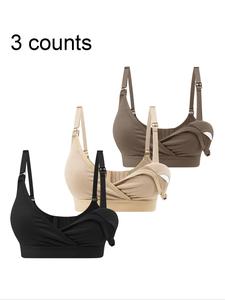 3 Pack Maternity Nursing Bras, Removable Pads, Soft Comfortable Breastfeeding Bra, Cross Feeding Design, Pregnancy Support