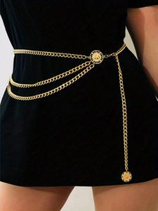 Women's Fashion Tiered Layered Chain Belt, Casual Stainless Steel Boho Style Belt for Dress, Fashion All-match Clothing Accessories for Jeans, Belts for Women