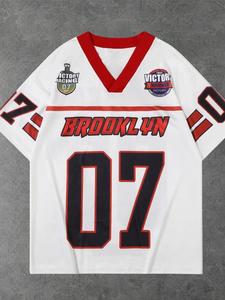 Men's Colorblock Number Print Jersey, Casual Short Sleeve T-shirt for Summer, Fashion Men's Top for Daily Wear