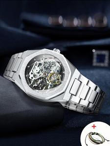 Men's Classic Business Rhinestone Decorated Analog Mechanical Watch As Back To School Gift, Watches for Men, Summer Luminous Hands Watch  for Gift for Party, Daily Decor, Exquisite Watch for Birthday Gift with Box