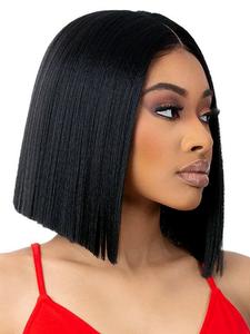 YAKI straight bob 100% human hair double drawn bob wig, 10 inch 4*4 lace real hair wig, middle part glueless short black yaki wig Human Hair Wigs