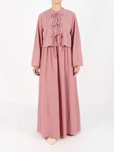 Women's Solid Tie Front Top & Skirt Two-piece Set, Elegant Fashion Casual Round Neck Long Sleeve Top & Skirt for Daily Outdoor Wear, Outfits 2 Piece Set, Modest Clothes, Women's Clothing for Spring & Fall Valentine's Day, Gift,  Modest Clothes Set
