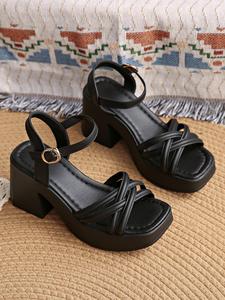 Women's Fashionable Cross Strap Heeled Sandals, Casual Comfortable High Heel Sandals for Daily Wear, Trendy All-match Platform Sandals for Women & Girls