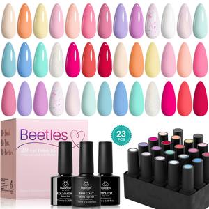 Beetles 23Pcs Gel Nail Polish Set with Base & Top Coat Gel, 20 Spring and Summer Colours Gel Polish Green Purple Blue Glitter Orange Red Temperature Change Soak off Uv Led DIY Nail Art Home Salon, Mother's Day Gift