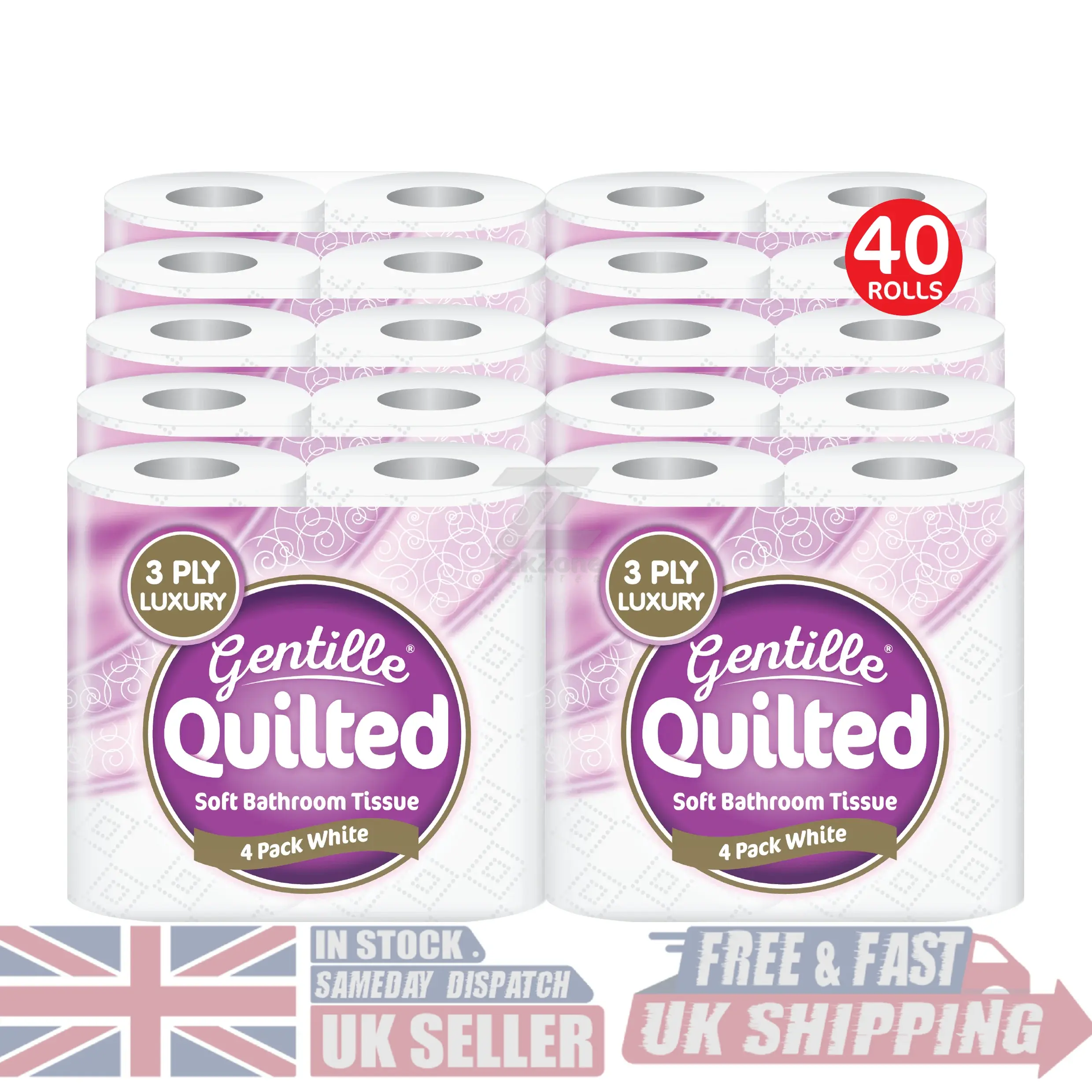 [UK SELLER] Experience Luxury with Gentille Quilted Toilet Roll 3-Ply Super Soft Paper Strong Gentle on Skin Sustainable 40 Rolls Affordable Bulk Buy 10 x 4 Packs [FREE FAST UK SHIPPING]