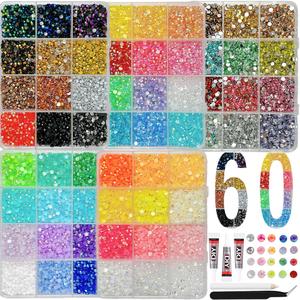 1 Set Bedazzling Kit Sparkling 60 Colors 3mm Resin Rhinestones, Includes 3*B-7000 Glue, Tweezers, Drill Pen, Nail Art Tools, Perfect for Nail Art, Phone Decoration, Jewelry and Clothing DIY