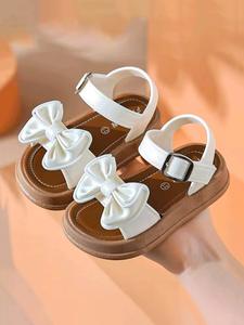 Summer New Girl's Soft Sole Bow Princess Style Sports Casual Bowknot Design Sandals, Cute PVC Material, Comfortable Anti-Slip, Must-Have