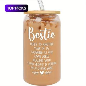 Friendship Gifts for Women Friends, Valentine's Day & Birthday Presents, Bestie Gift Set, 16 Oz Can Glass, Cute Glass Cup, Perfect for Holidays