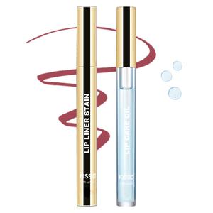 KISSIO Lip Stain Set,Peel Off Lip Liner Stain and Lip Care Oil,Transfer Proof,Long Lasting and Waterproof Lip Tint,Matte Finsh,Lip Combo