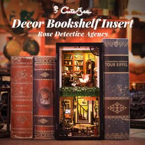 CUTEBEE Rose Detective Agency Book Nook Kit DIY Miniature Mystery Library 3D Wooden Puzzle Bookshelf Insert Creative Gift for Family Friends Valentine Day