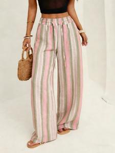 Women's Trendy Loose Striped Wide-Leg Pants, Comfortable Casual Boho Long Pants, Simple Versatile for Vacation and Date Night