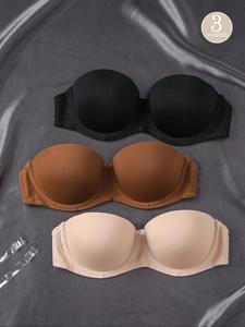 Women's Solid Color Push Up Bra, Comfortable Breathable Removable Strap Bra, Soft Lingerie for All Seasons