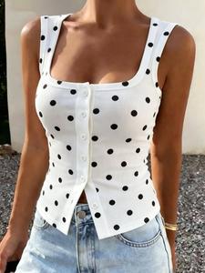 Women's Polka Dot Print Halter Top, Cute Y2K Style, Sexy Fitted Crop U-Neck Sleeveless Backless Vest, Casual Fashion Streetwear