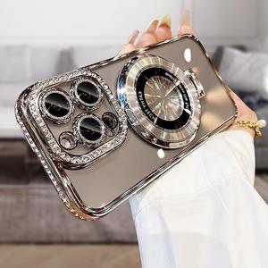 Artificial water diamond decorated phone case, smart phone protective film, anti-drop and shockproof phone case with stand, compatible with iPhone 15, 14, 13 and 12 series phone accessories