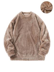 Men's Solid Color Plush Sweatshirt, Casual Long Sleeve Round Neck Pullover for Fall & Winter, Men's Clothes for Daily Wear