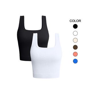 OQQ Women's 2 Piece Tank Tops Ribbed Seamless Workout Exercise Shirts Yoga Crop Tops