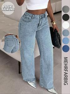 Women's Straight Leg Loose Jeans, Casual High Waist Denim Jeans, Comfortable Fashion Fit, Button Fly, All Seasons Wear