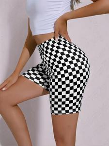 Women's Plaid Print Shorts, Casual Comfy Breathable Skinny Shorts for Daily Wear, Ladies Bottoms for Summer, Chic Casual Shorts, Checkerboard Print Shorts, Casual Fashionable Shorts