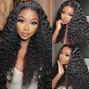 Bling Hair Glueless Deep Wave Human Hair Wig 13x4 Bleached Knots 16-36inch Pre Plucked 180 Density Baby Hair Transparent Lace Front Wig For Women 13x6 Brazilian Curly Natural Color Black Human Hair Wig Natural Hairline Ship From UK