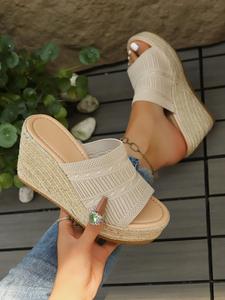 Women's Fashionable Solid Color Slip on Wedge Sandals, Casual Comfortable Wedge Sandals for Summer, Lightweight Breathable Shoes for Daily Wear, Strap Slides