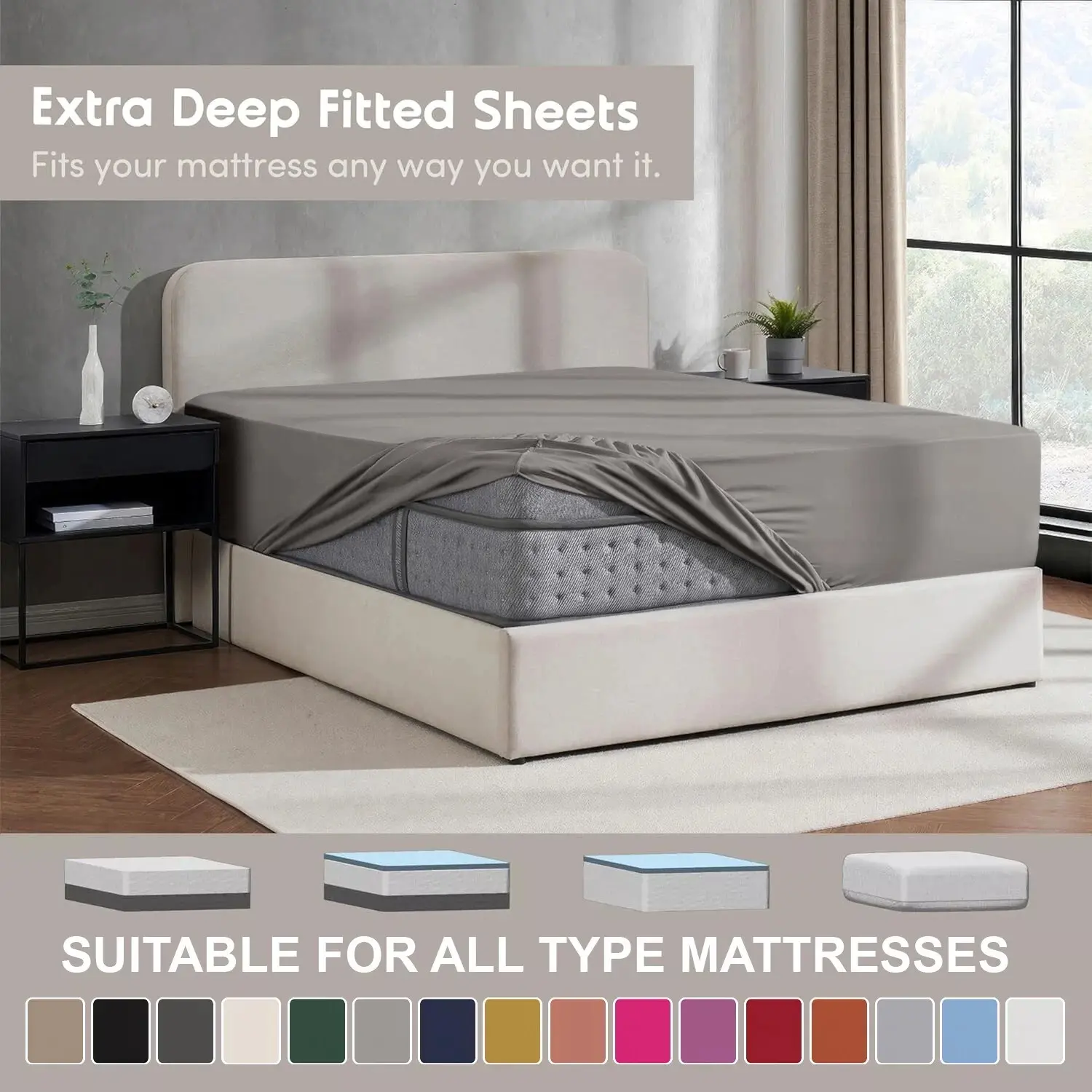 Extra Deep 26cm Fitted Sheet 100% Brushed Microfiber Plain Dyed Sheet- Hypoallergenic, Wrinkle, Fade and Stain Registrant Deep Pocket Fitted Bed Sheet Available in All UK Sizes
