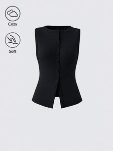 Women's Solid Color Round Neck Tank Top, Casual Sleeveless Crop Top for Summer, Ladies Clothes for Daily Wear