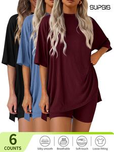 Women's Solid Color Tee & Skinny Shorts Loungewear Set, Fashion Casual Comfy Round Neck T-shirt & Shorts PJ Set, Ladies Sleepwear for Summer, Pajama, Soft Lounge Sets, Lounge Pajamas, comfyessentials, giftideas,summersale,pjs,nightwear,sleepwearfashion