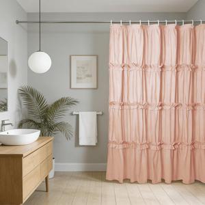 Ruffled Fringe Shower Curtain, 72x72 Inch Polyester Fiber, Artistic Patchwork Design, Eyelet Holes for Easy Hanging