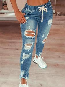 【Plus Size】 Solid Color Ripped Jeans, Casual Fashion Denim Pants for Daily Outdoor Wear, Women Plus Clothing for Summer, Womenswear, Streetwear