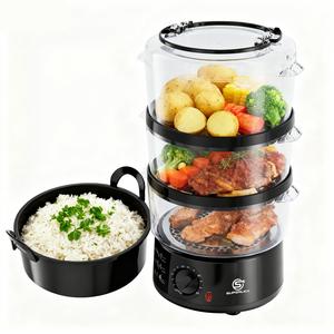 SUPERLEX Three Layer Food Vegetable Meat Steamer Electric 7.5-liter Large Size Food Steamer 550W Built-In Timer & Auto Shut-Off BPA-Free Trays