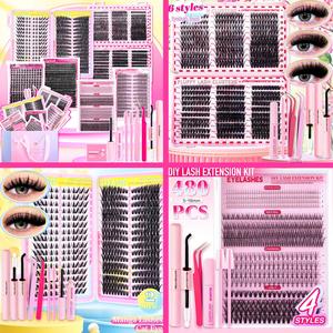 DIY Dramatic Lashes with Tools, 1 Set Mixed Style Natural Individual Eyelashes Kit with Long-lasting Eyelash Glue & Tweezers, DIY Eyelash Extensions, Eye Makeup Products for Women, Cosmetic