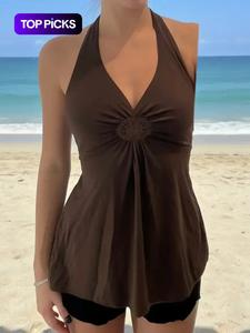 Women's Plain Halter Neck  Tank Top, Casual Sleeveless Top for Daily Wear, Ladies Clothes for All Seasons