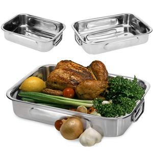 GEEZY Set Of 3 Roasting and Baking Trays Stainless Steel Oven Cookware Bakeware Dish