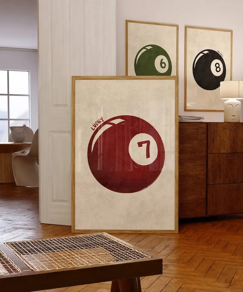 Trendy 8 Ball Print, Vintage Pool Ball Poster, Bar Cart decor, Printable Pool Ball Poster, Trendy Wall Art, Aesthetic Wall Art, 8 Ball